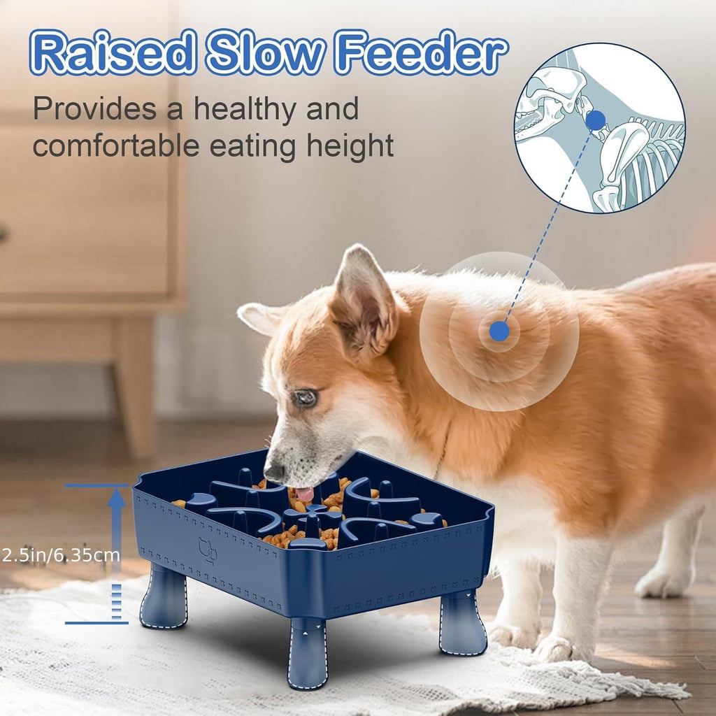 Slow Feeder Dog Bowls, 2 in 1 Dog Puzzle Slow Feeder for Large Breed, Maze Elevated Dog Food Bowl Anti-Choking Interactive Dog Feeding Bowls Slow Down Eating for Boredom&amp; Anxiety Blue