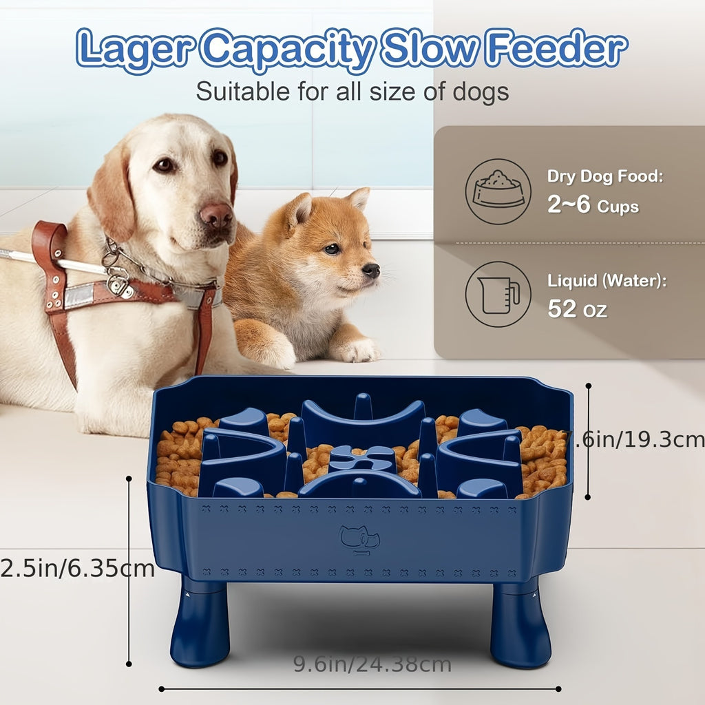 Slow Feeder Dog Bowls, 2 in 1 Dog Puzzle Slow Feeder for Large Breed, Maze Elevated Dog Food Bowl Anti-Choking Interactive Dog Feeding Bowls Slow Down Eating for Boredom&amp; Anxiety Blue