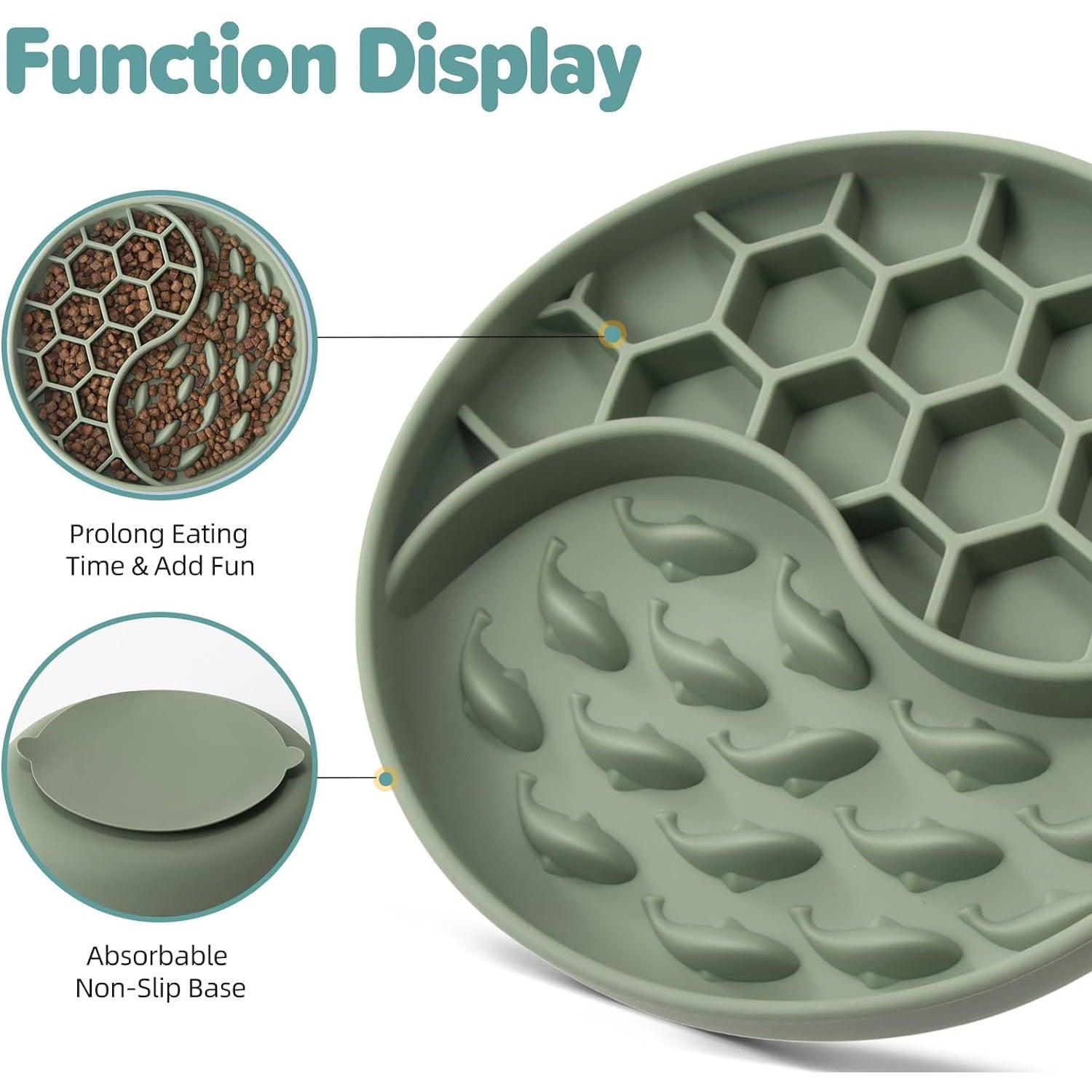 Slow Feeder Dog Bowls, Silicone Pet Food Bowls with Suction Cups, Non-Slip Dog Feeding Bowls Slow Down Pet Eating Speed for Fast Eaters, Anxiety Relief &amp; Fun Added (Green)