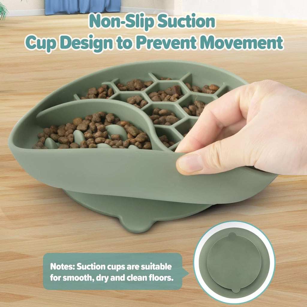 Slow Feeder Dog Bowls, Silicone Pet Food Bowls with Suction Cups, Non-Slip Dog Feeding Bowls Slow Down Pet Eating Speed for Fast Eaters, Anxiety Relief &amp; Fun Added (Green)