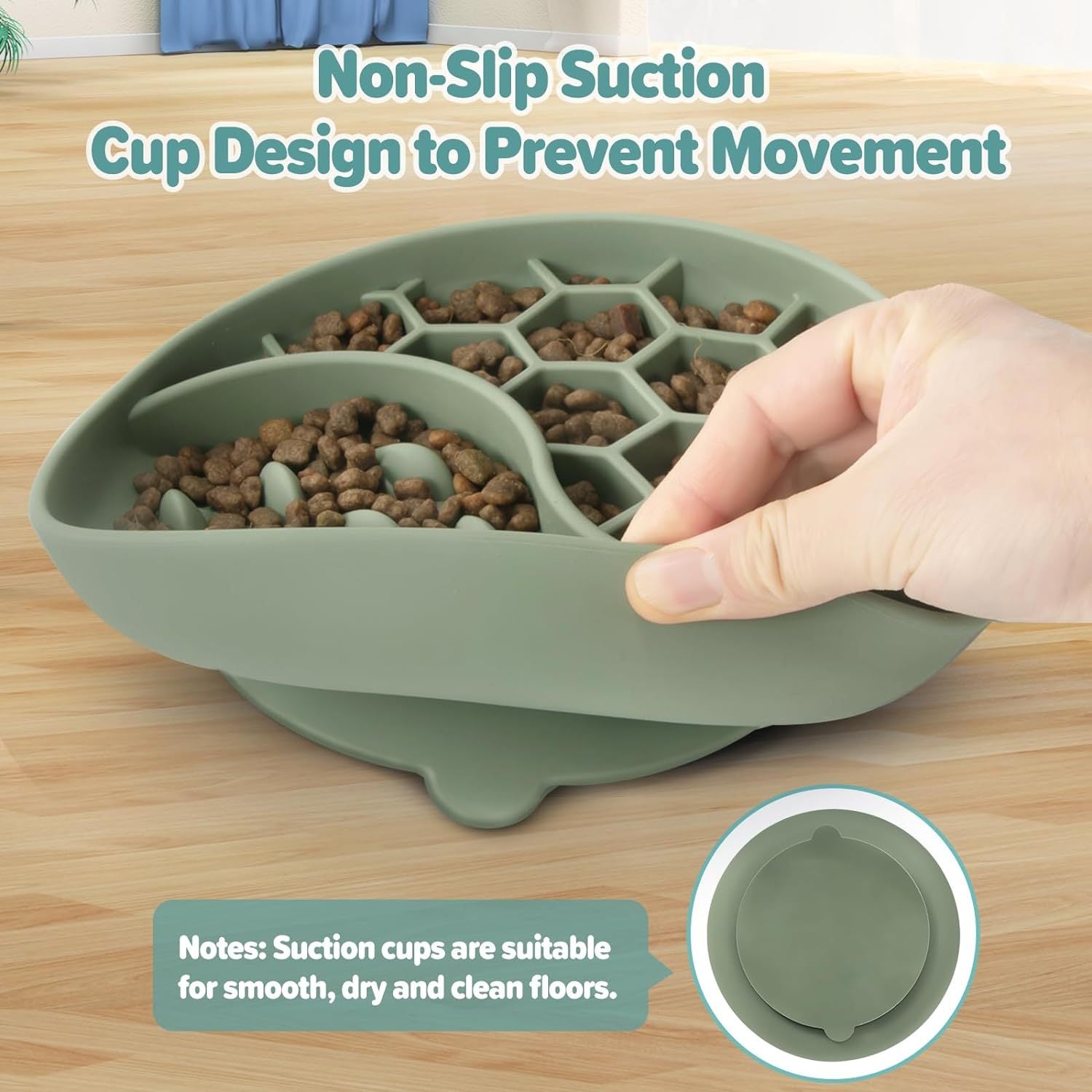 Slow Feeder Dog Bowls, Silicone Pet Food Bowls with Suction Cups, Non-Slip Dog Feeding Bowls Slow Down Pet Eating Speed for Fast Eaters, Anxiety Relief &amp; Fun Added (Green)