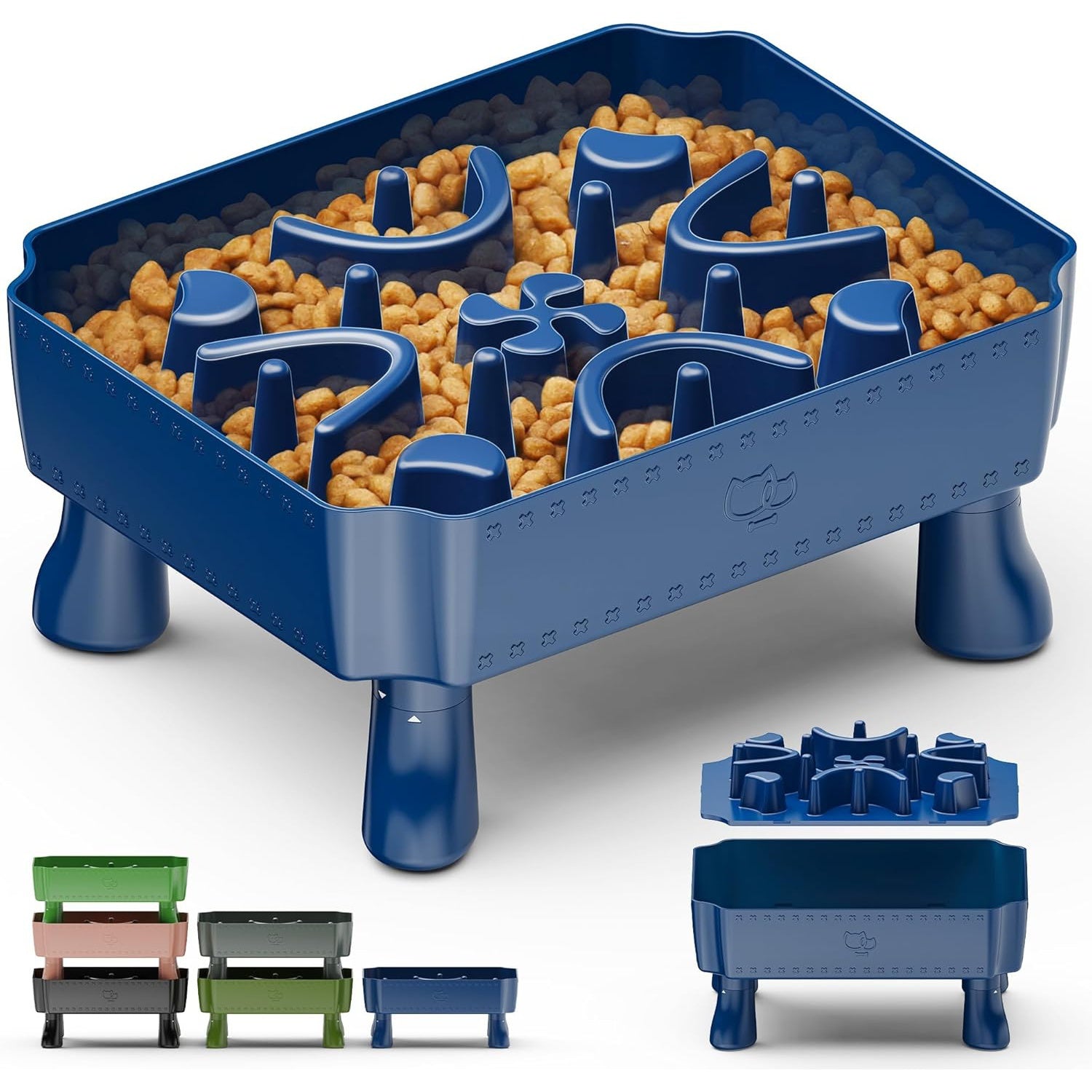 Slow Feeder Dog Bowls, 2 in 1 Dog Puzzle Slow Feeder for Large Breed, Maze Elevated Dog Food Bowl Anti-Choking Interactive Dog Feeding Bowls Slow Down Eating for Boredom&amp; Anxiety Blue