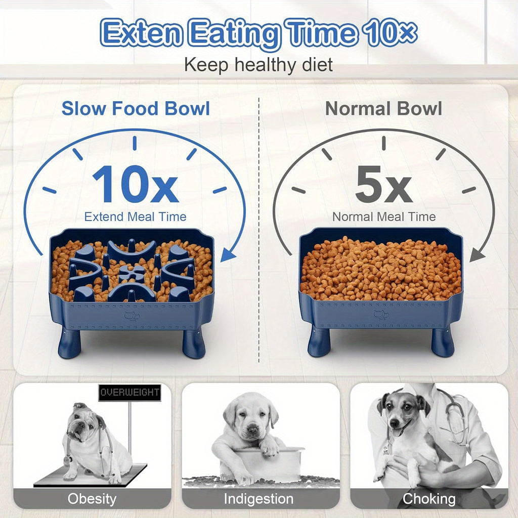 Slow Feeder Dog Bowls, 2 in 1 Dog Puzzle Slow Feeder for Large Breed, Maze Elevated Dog Food Bowl Anti-Choking Interactive Dog Feeding Bowls Slow Down Eating for Boredom&amp; Anxiety Blue