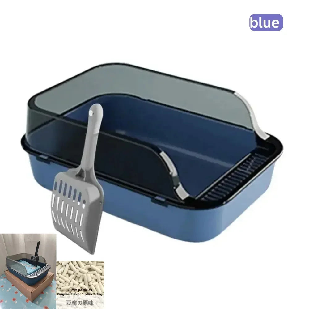 Cat Litter Box Set Large Fence Semi Enclosed Cat Litter Box Thickened Cat Toilet with Cat Litter Scoop Pet Supplies Cat Litter