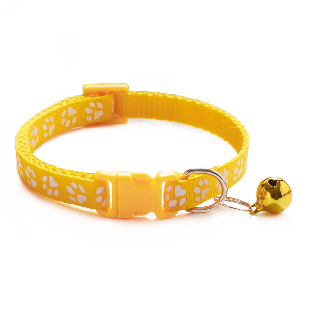 Pet Collar With Bell Cartoon Footprint Colorful Dog Puppy Cat Accessories Kitten Collar Adjustable Safety Bell Ring Necklace Pet